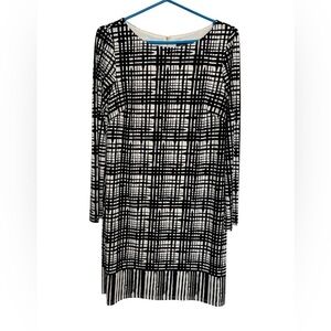 Vince Camuto Black and White Long Sleeves Stretch Herringbone Print size 10